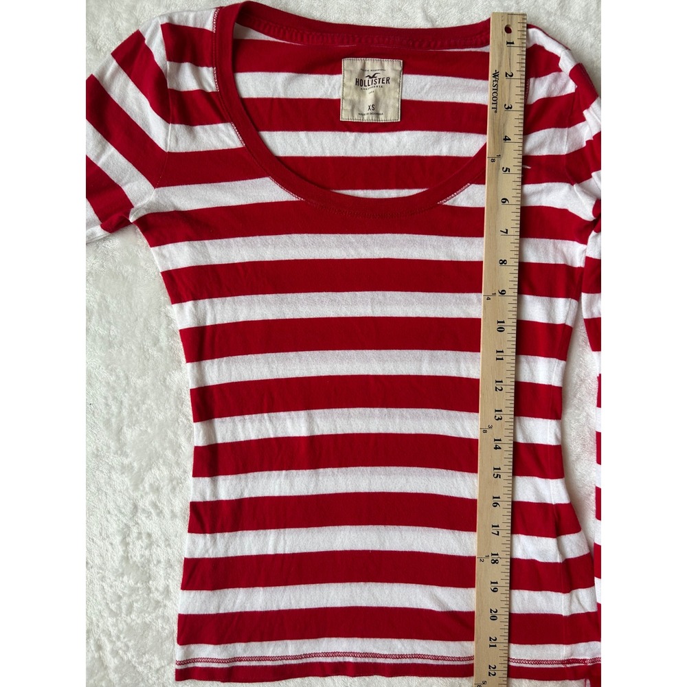 Hollister Womens XS Red White Striped Long Sleeve Scoop Neck Tee Seagull Logo - Picture 7 of 7